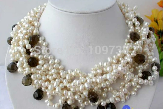 

Jewelr 003821 10ROW 17" 7MM WHITE RICE FW PEARL CRYSTAL NECKLACE