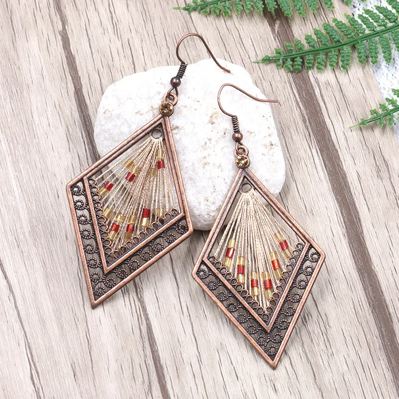 

Retro India Boho Ethnic Geometric Thread Dangle Drop Earrings with Beads for Women Female 2018 Wedding Party Jewelry Accessories
