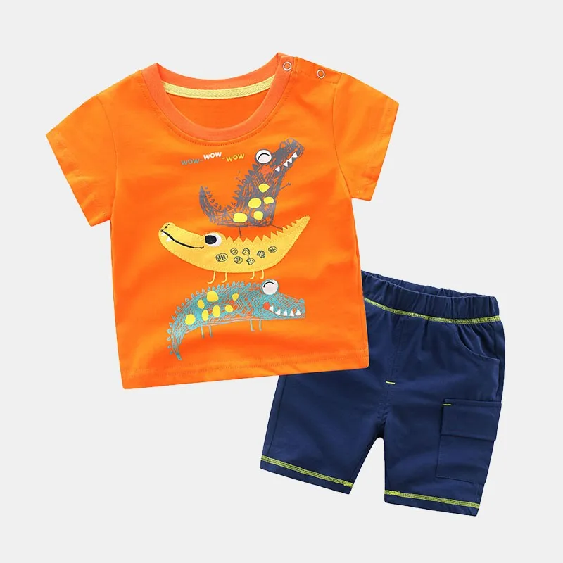 CROAL CHERIE 90-130cm Cute Dinosaur Summer Children's Clothing Sets Baby Boys Clothes Suits Cotton Suits Kids T-shirts + Pants  (22)