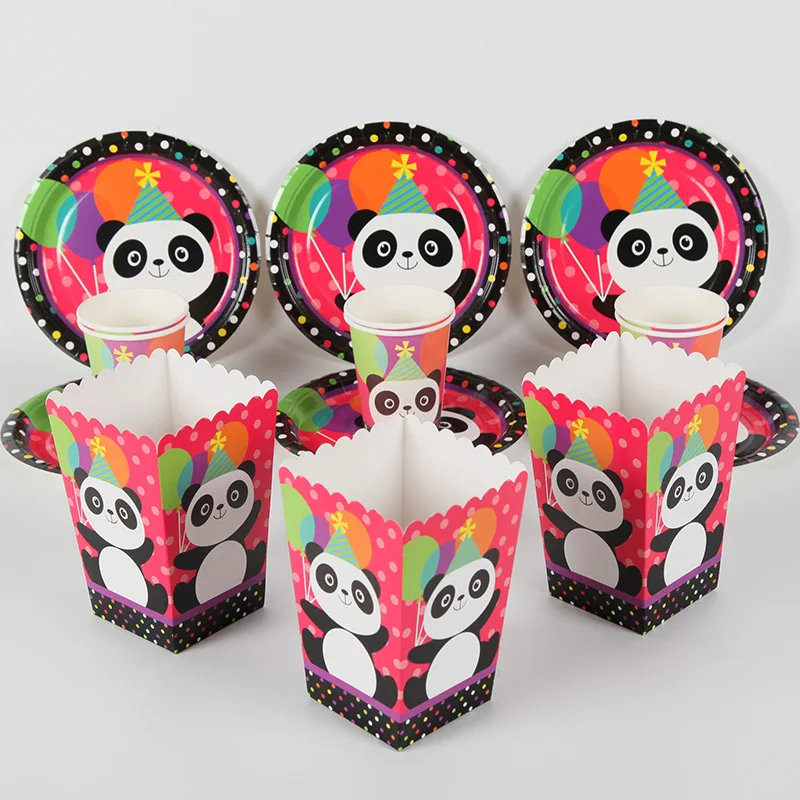 

60pcs/set for 20kids Panda Birthday Party Supplies Paper Plate Cup Popcorn Candy box Party set Christmas Party Decoration