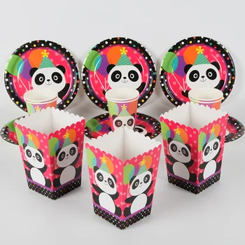 

60pcs/set for 20kids Panda Birthday Party Supplies Paper Plate Cup Popcorn Candy box Party set Christmas Party Decoration
