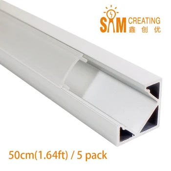 

UnvarySam 5 Pack 1.64ft/50CM Silver 18x18mm V-Shape Internal Width 12mm Corner Mounting LED Aluminum Channel with Frosted Cover