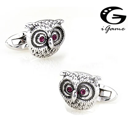 

iGame Retro Cuff Links Vintage Owl Design Purple Crystal Eyes Decoration Free Shipping