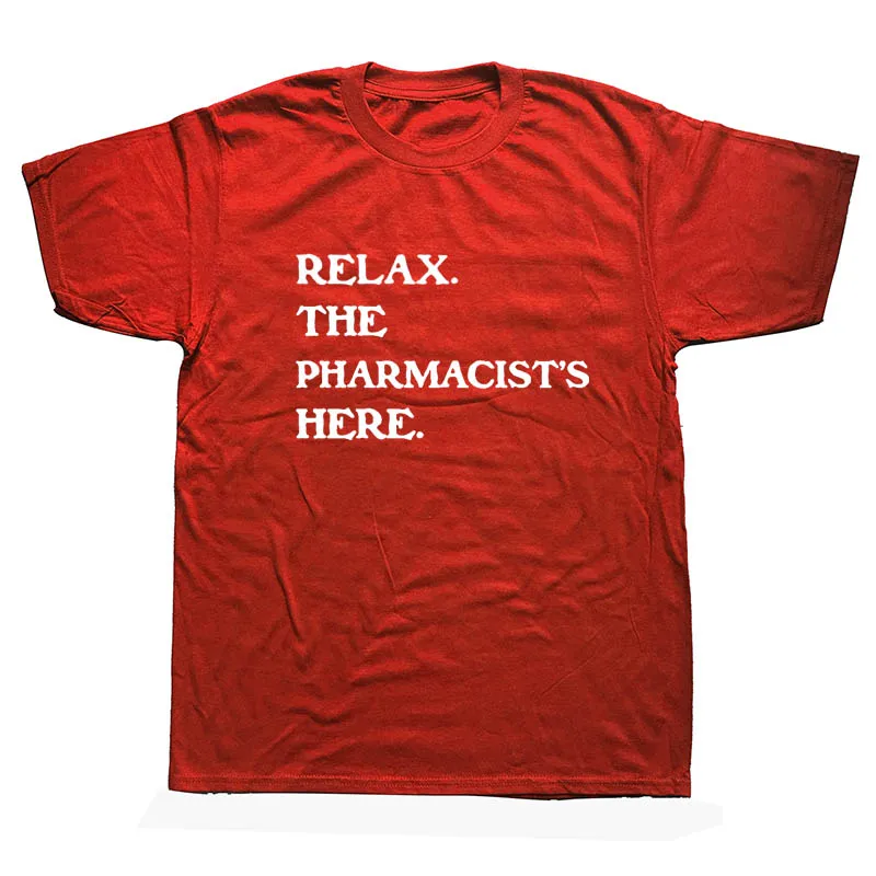 Новинка, Хлопковая мужская футболка с коротким рукавом и принтом «Расслабьтесь», «провизор здесь», «Аптека», «Аптека», футболки с сердечным ритмом - Цвет: RED