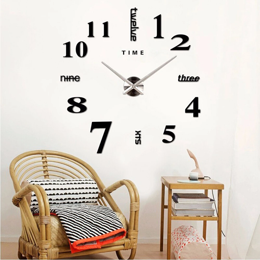 Английские буквы цифровые настенные часы современный дизайн бесшумные DIY 3D большие часы самоклеящиеся акриловые зеркальные настенные стикеры домашний декор