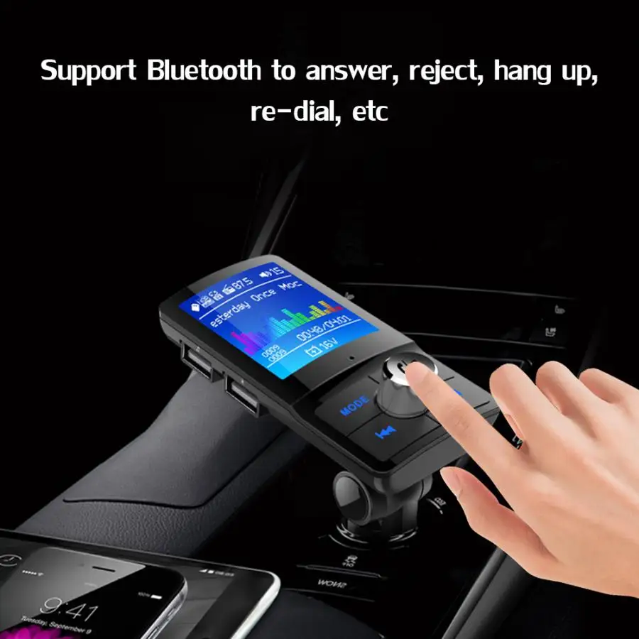 Автомобильный беспроводной Bluetooth Hands-free аудио музыкальный плеер цветной экран fm-передатчик