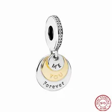 Настоящее серебро 925 проба и 14ct золото You& Me Навсегда Кулон талисман из бусин ручной работы Fit PANDORA Подвески для женщин ювелирных изделий FL449K