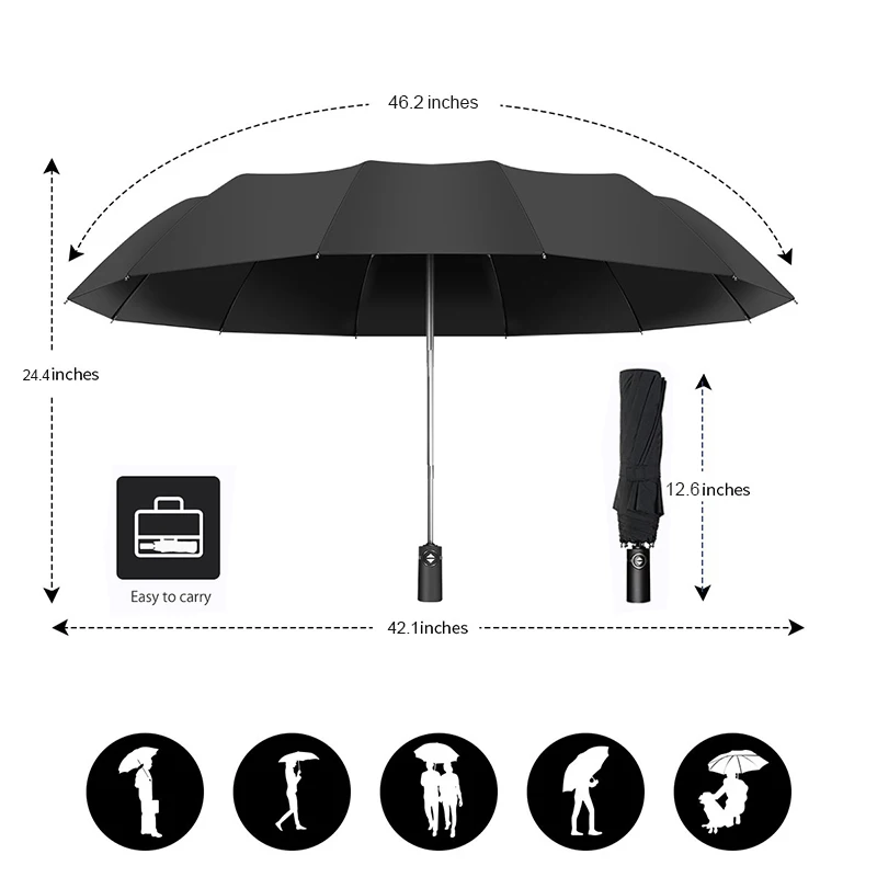 Высокое качество, мужской зонт, автоматический, 3 складных зонта, дождь, женский, ветрозащитный, для путешествий, бизнес, Мужская рама, 12 к, большой зонт, для улицы