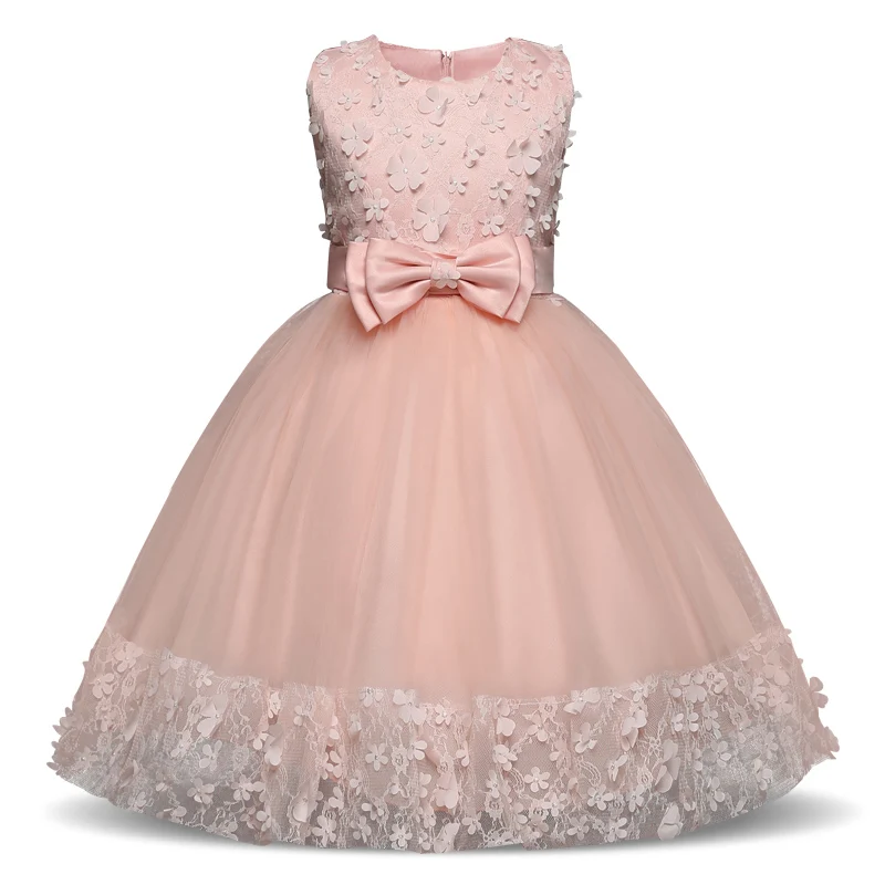 Платье с цветочным узором для девочек на свадьбу, детское платье для причастия для девочек-подростков, церемония, пачка, одежда для малышей от 4 до 10 лет, Vestidos - Цвет: pink