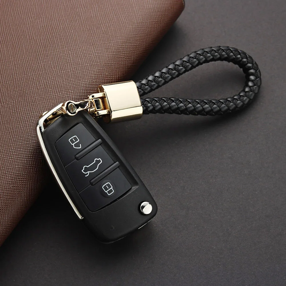 Hand Woven Leather KeyChain Detachable Metal 360 Degree Rotating Horseshoe Buckle Braided Moto Car Key Chain For Men Gift K394