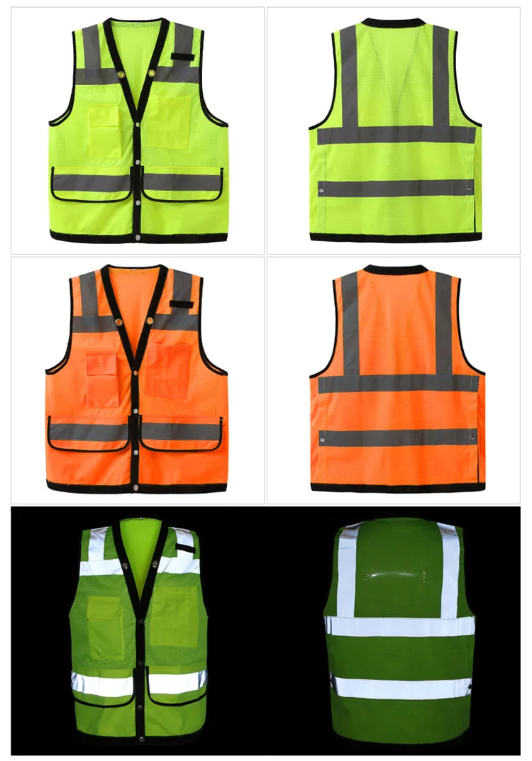 CCGK Reflective Vest High Visibility Safety Clothing Multi pockets Mesh Breathable Fluorescent Clothes Outdoor Workwear Sporting (7)