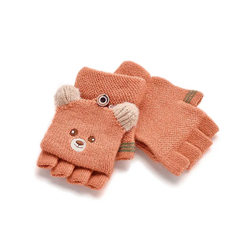 Winter baby half finger warm gloves boys and girls lovely bear gloves