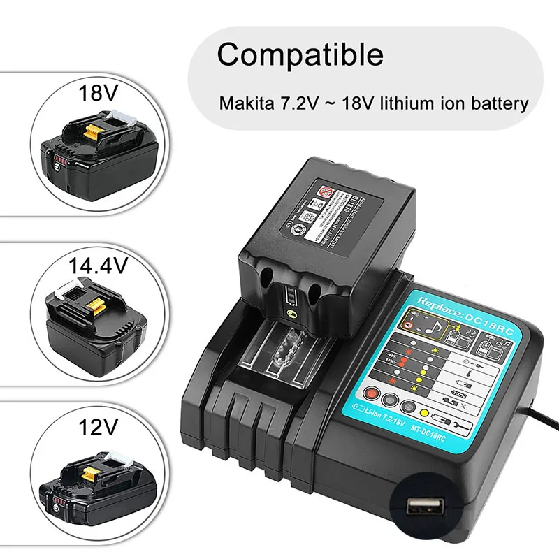 NEW DC18RCT Li-ion Battery Charger 3A Charging Current for Makita 14.4V 18V BL1830 Bl1430 DC18RC DC18RA Power tool + USB port NEW DC18RCT Li-ion Battery Charger 3A Charging Current for Makita 14.4V 18V BL1830 Bl1430 DC18RC DC18RA Power tool + USB port