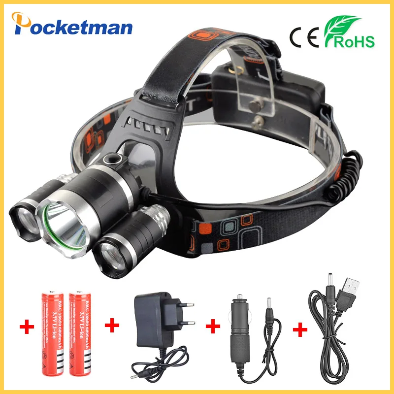 Best 3 XML T6 Led Headlight Head Torch Headlamp 9000LM 4 Modes Head Flashlight for Hunting Fishing LED 18650 Head lamp