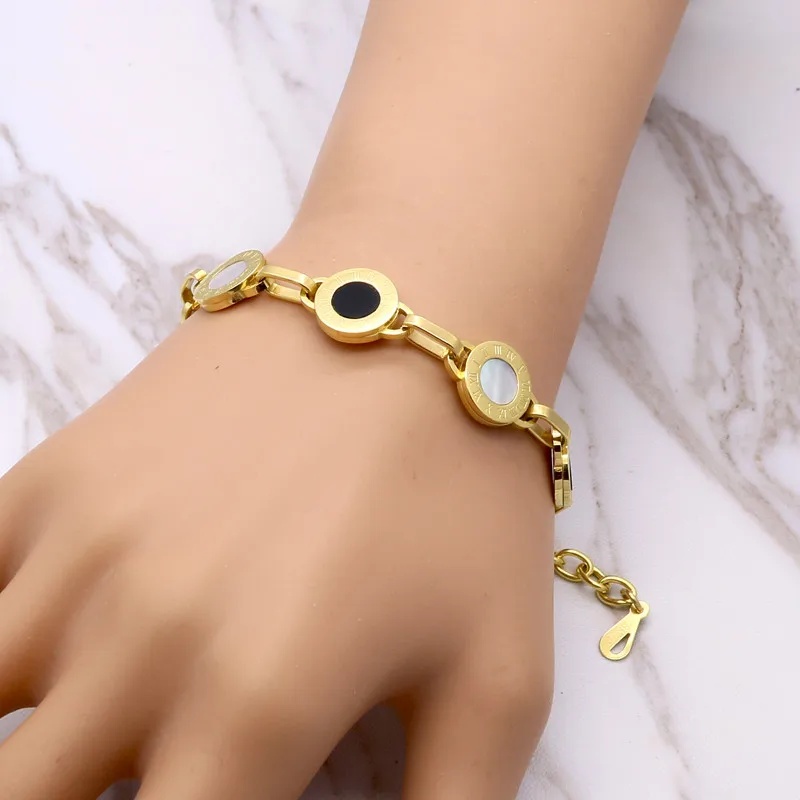 Gold Rose Silver Color White Shell Black Resin Charm Bracelet Wedding Party Beads Bracelets For Women Bridal Pulseras