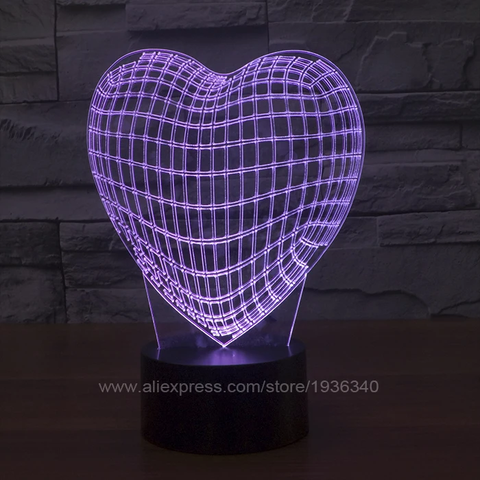 

Free Shipping 3D DECOR The love heart shape LED Night Light lamp 3d illusion table with lamp as gift for sweetheart 3D102