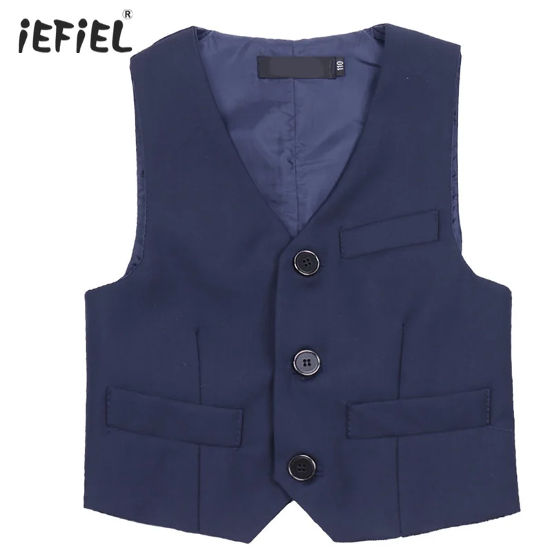 Brand New 2017 Kids Boys Vests Navy Blue Gentlemens Vest Waistcoat