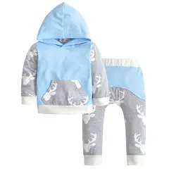 2018 повседневная одежда Комплект одежды для новорожденных, младенцев, детей для маленьких мальчиков Костюмы синий олень с капюшоном и