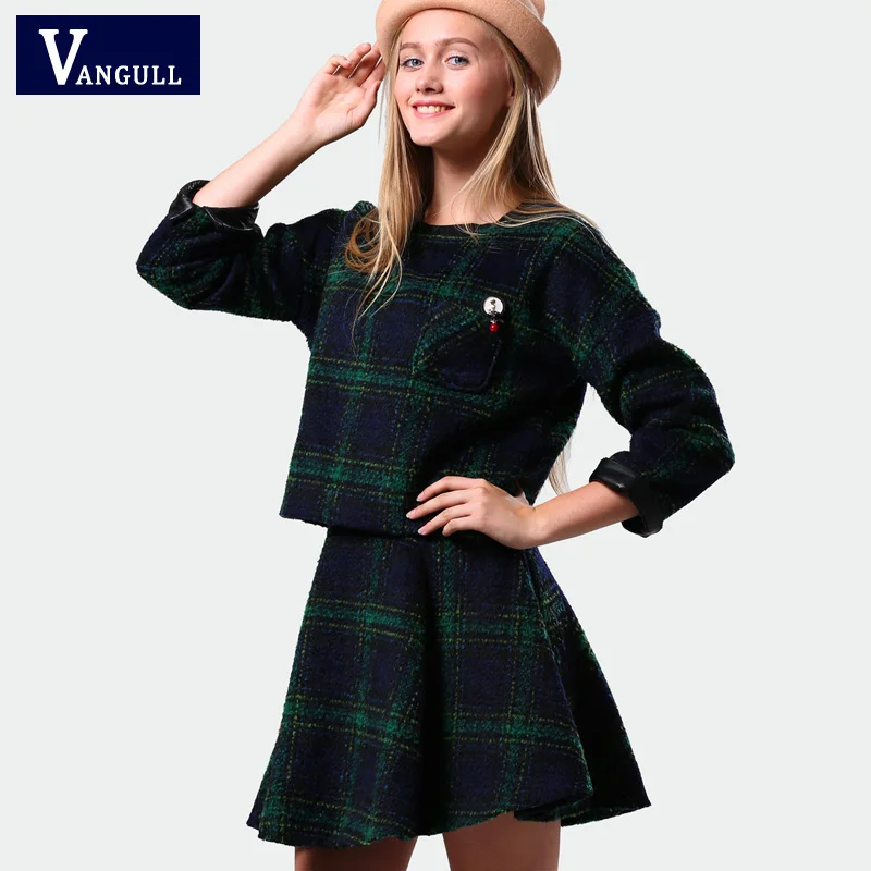 

2016 New Fashion Women Spring Winter Skirt And Top Set 2 Piece Clothing Set Woman Trendy Clothes Woolen Outerwear Coat Suit