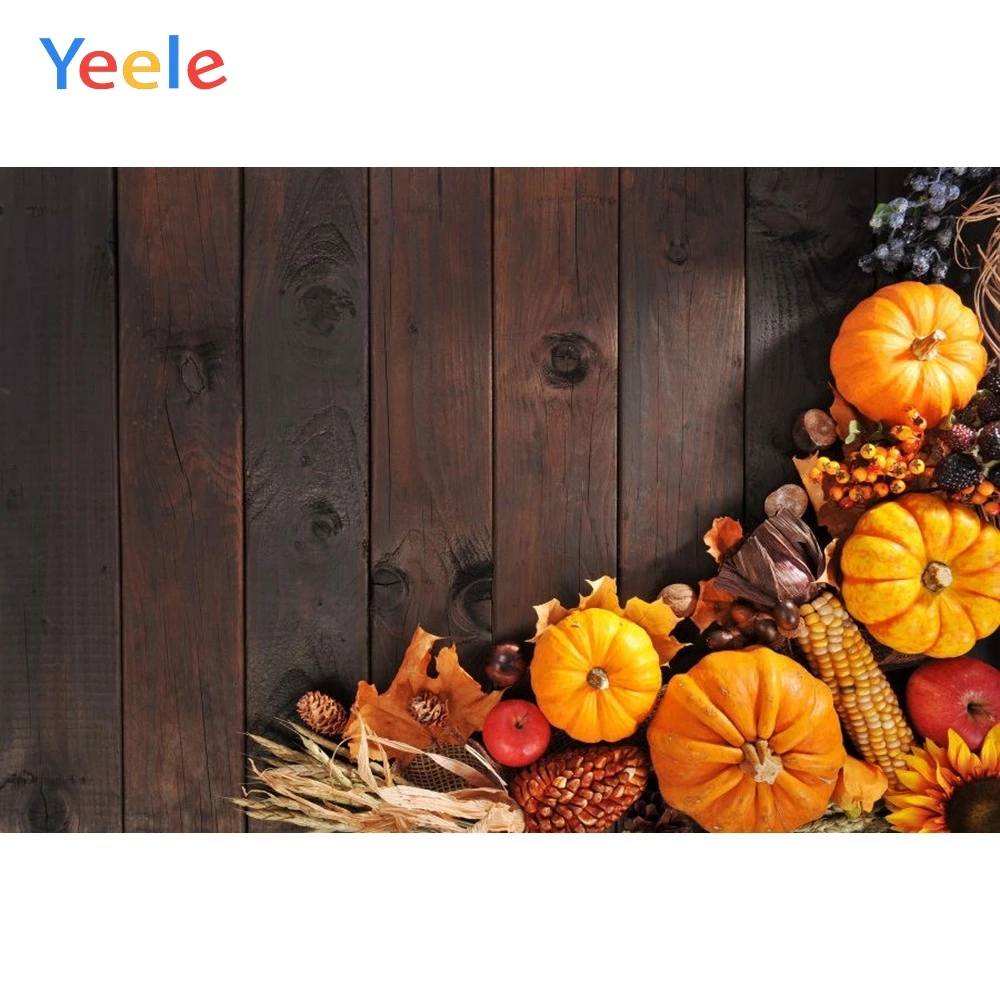 

Yeele Vinyl Autumn Harvest Pumpkin Wood Board Photography Background Happy Thanksgiving Day Photocall Backdrop For Photo Studio