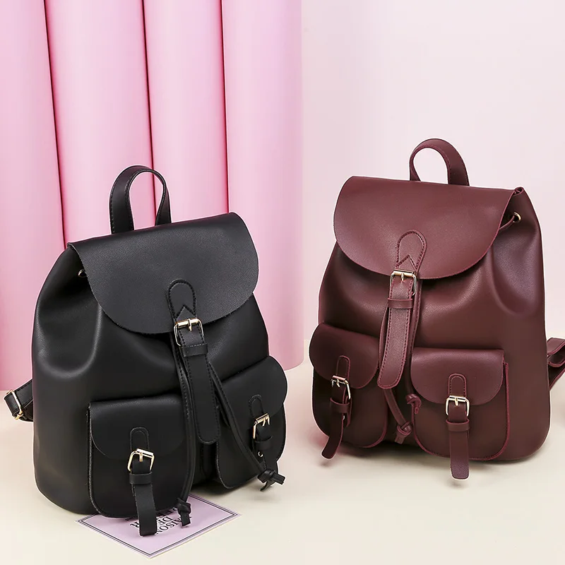 Винтажный женский кожаный рюкзак, женская школьная сумка с кулиской, черный рюкзак, брендовые сумки на плечо для девочек-подростков, рюкзаки XA27H