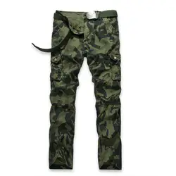Для мужчин Multi-карман камуфляжные штаны модные Для мужчин хлопок Повседневное камуфляжные военные брюки-карго Тактические армейские брюки