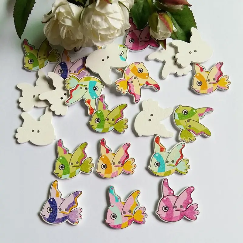 120PCs MIXED 2 Holes fish Wooden Buttons Sewing Scrapbooking Handmade Button for Craft Supplies | Дом и сад