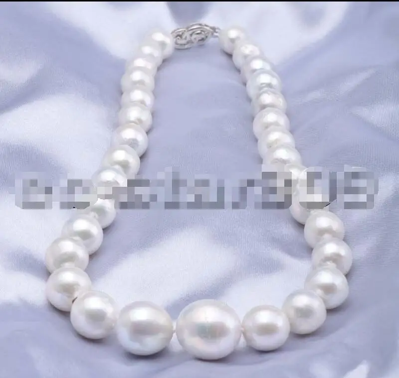 

FREE SHIPPING HOT sell new Style >>>>Huge 17" 12mm White Round FW cultured PEARL NECKLACE Sterling Silver