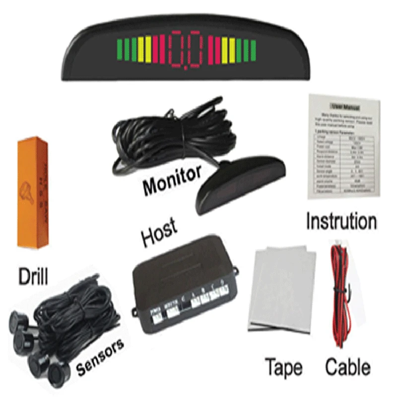 Car Parking Sensor Backup Kit with 4 Sensors Reversing Sensor LED