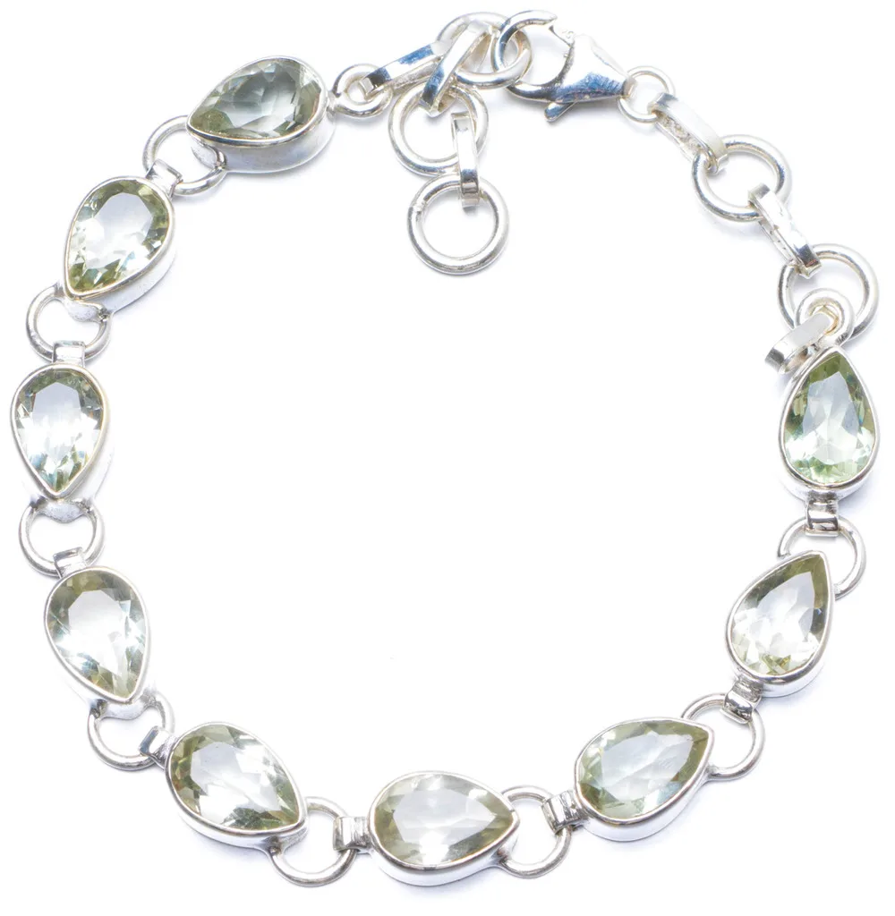 

Natural Green Amethyst Handmade Unique 925 Sterling Silver Bracelet 7-7 3/4" Y0120