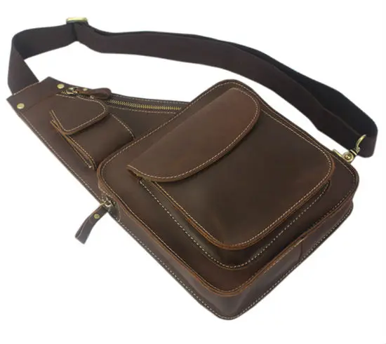 Vintage couro de cavalo louco saco mensageiro