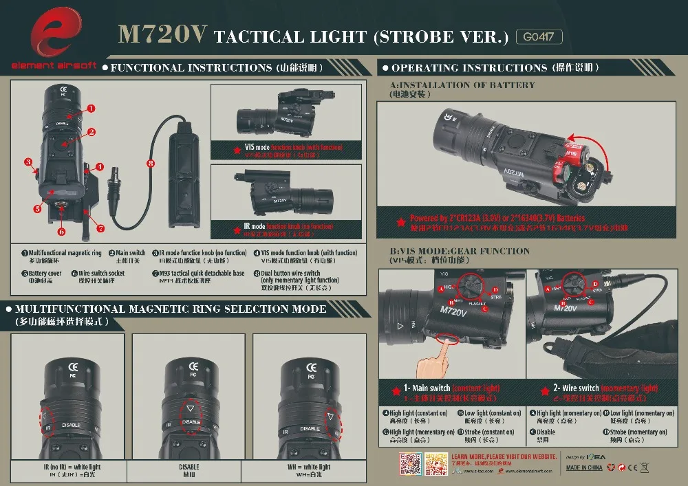 Airsoft элемент оружие M720V Тактический стробоскопический фонарик Выход страйкбольные тактические фонарь для ружья с M93 softair свет EX273