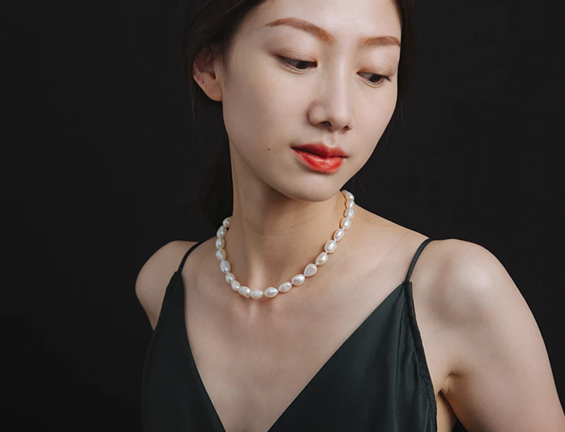 Ожерелье из настоящего белого жемчуга в стиле барокко для женщин, ожерелье из натурального пресноводного жемчуга, ювелирное изделие 10-11 мм, лучший подарок для девушек