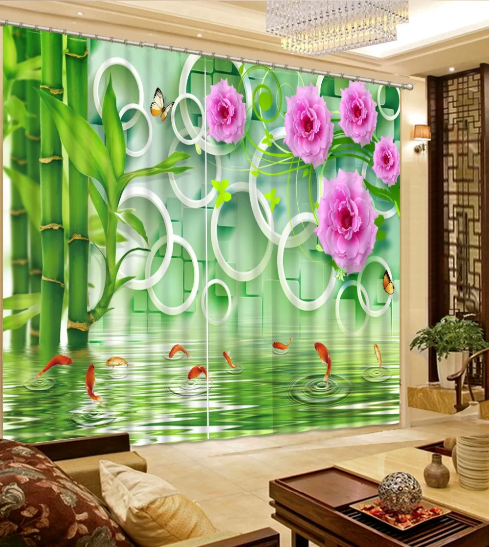 Luxury Blackout 3D Window Curtains For Living Room Bedroom bamboo curtains pink curtain