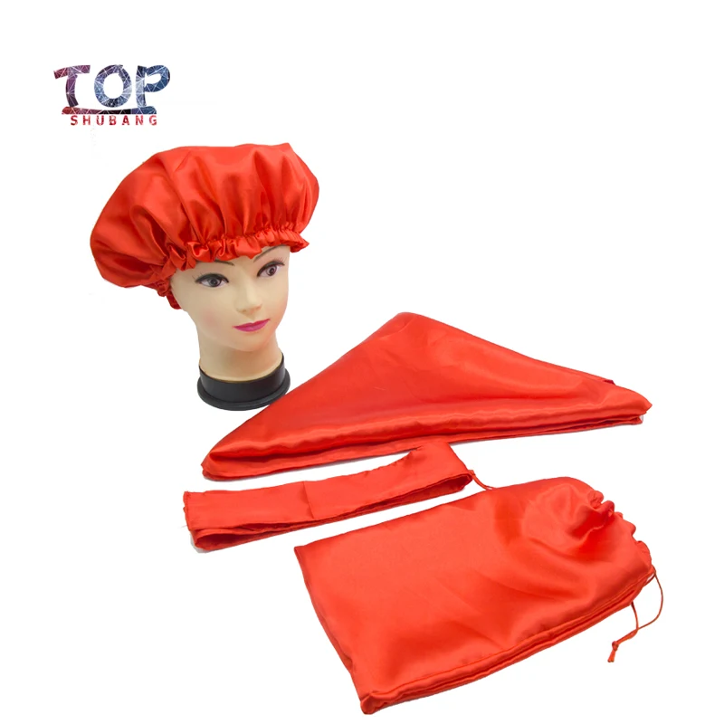 

Satin Hair Protection Set 2 Layer Polyester Satin Women Bonnet/Headband/Bags/ Big head scarf Hair care set