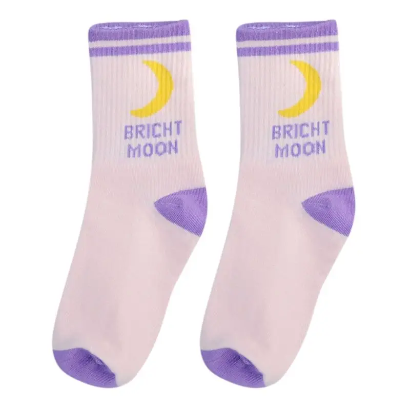 Мужские и женские носки в стиле Харадзюку, в стиле хип-хоп, с эластичными ребрами, длинные носки с надписью «Луна», в полоску, хлопковые носки с принтом - Цвет: D