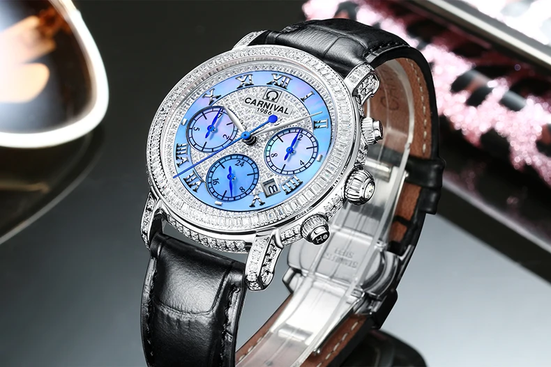 diamante relógio feminino japão miyota automático relógio de safira mecânica C86905-3