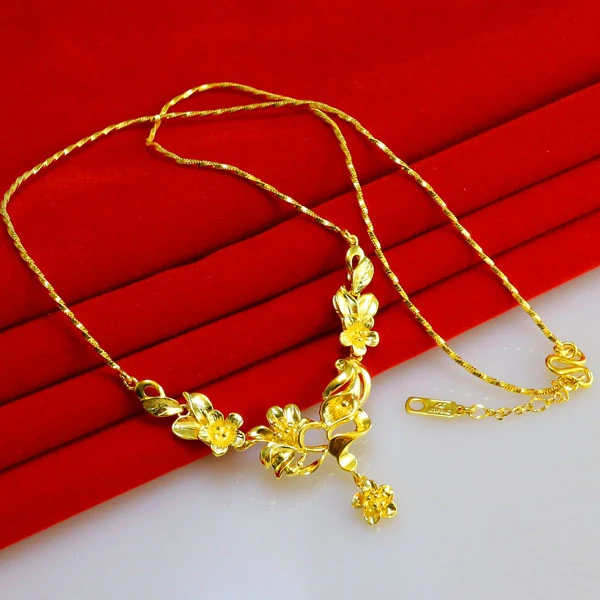 Freee Pengiriman Elegan 24 K Kalung Diukir Bunga Daun Hongkong Toko Emas Buatan Tangan 1 1 Kualitas Perhiasan Pernikahan Necklace Flower Flower Carvingflower Flower Aliexpress