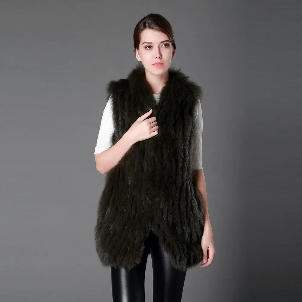 Fur Story 16298 жилет из натурального меха для женщин лоскутный жилет на лисьем меху длинная Стильная верхняя одежда для женщин - Цвет: Light Green