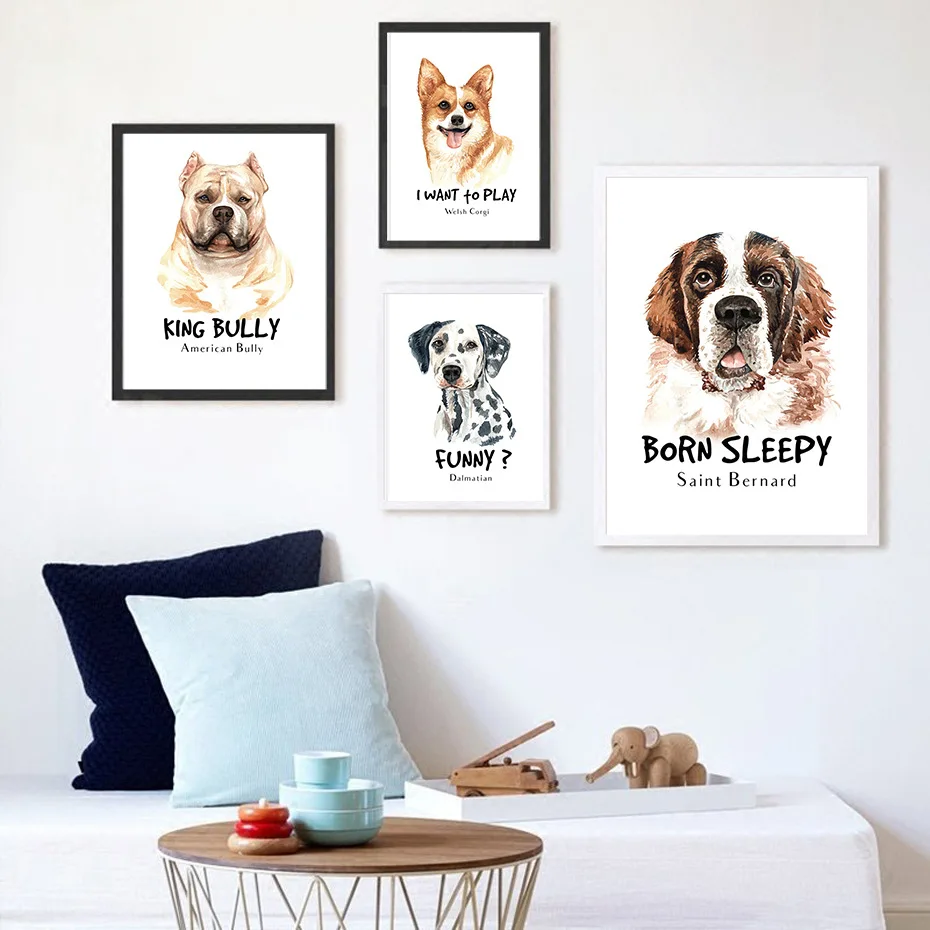 

New Modern Decorative Painting 2019 Lovely Dog Corgi Bully Dalmatian Bernard Nordic Hanging Painting Canvas Painting Wall Art