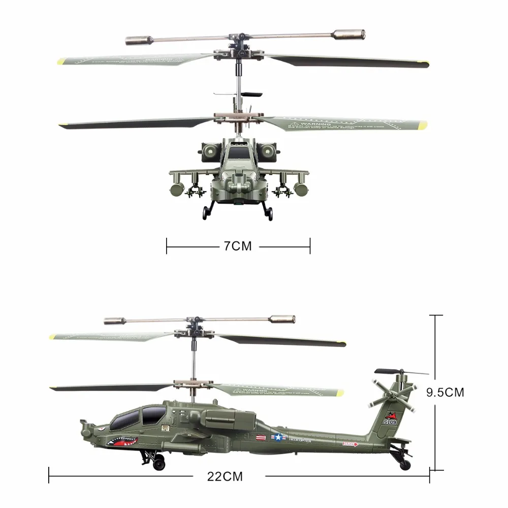  Hot Sale 100% Original SYMA S109G 3CH Beast Remote Control Toys RC Helicopter AH-64 Military Model 
