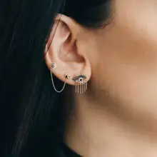 Двойной 2 гвоздики AAA кубический цирконий cz цепь кисточкой романтическая мода для девочек женские серьги-кольца серебряные золотые сандалии с шипами и заклепками; ювелирных изделий