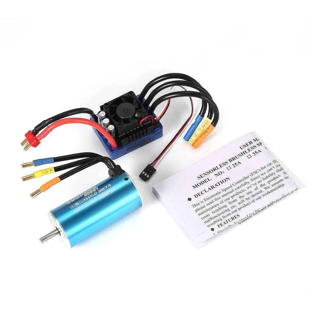 

SurpassHobby 3674 2250KV 4P Sensorless Brushless Motor and 120A Brushless ESC for 1/8 1/10 RC Car RC Boat