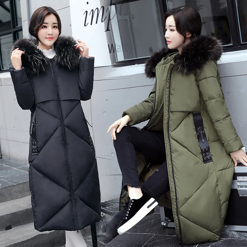 bleu Long army Veste D'hiver Parkas Capuche Femal Manteaux Noir Longues 2018 Hiver Green gris Fourrure Super Manches Femmes Chaud À Casual HqZOtEwTx