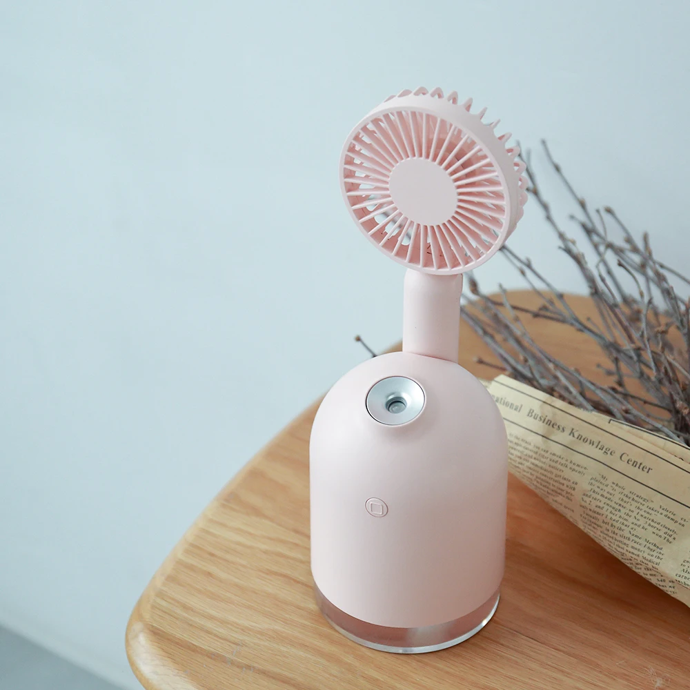 

Creative Summer Cooling Fan Mist Maker 2 in 1 Multi-functions Ultrasonic Air Humidifier Fan 300ML Capacity with 2000mAh Battery