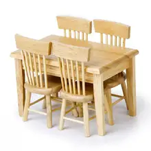 Dollhouse Furniture-Set Chair Dining-Table Wooden Children for Toys 5pcs/Set 1/12