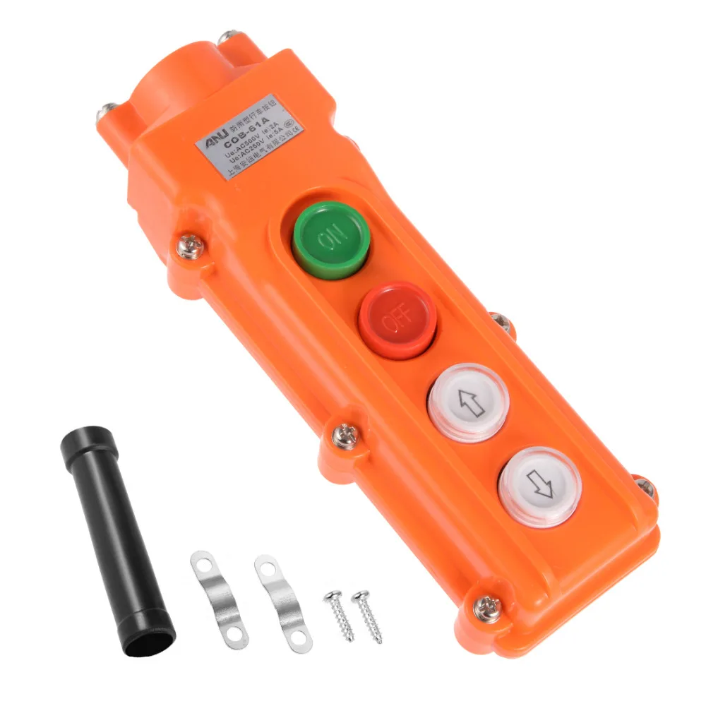 

Uxcell 1 PCS Rainproof Switch Hoist Crane Pendant Control Station Push Button Switch Up Down Left Right On Off Orange 4/6 Ways