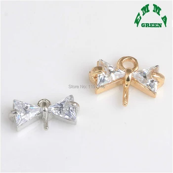 

Dragonfly Bow Bowknot Shape with Clear Crystal Silver or Gold Color Crystal Charms Pendant 10pcs for Jewelry Making Handmade