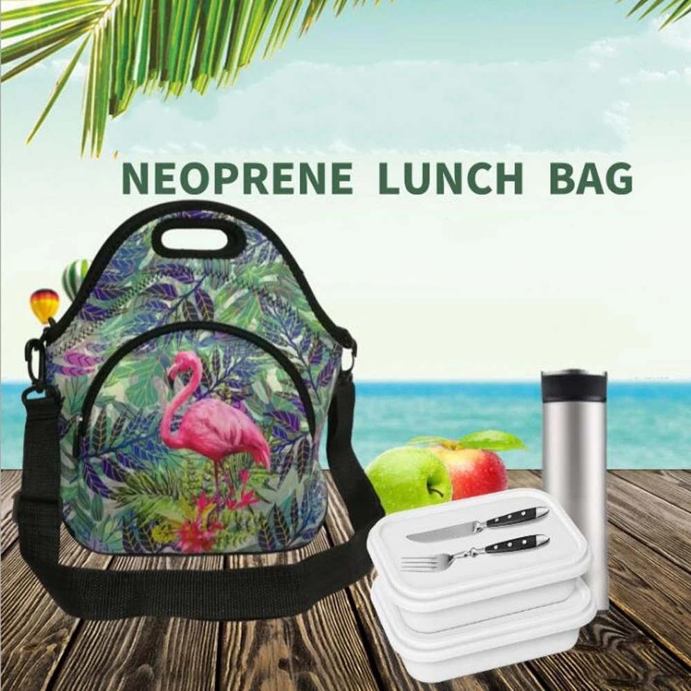 

thermo neopren lunch bag for women men kids thermal fashions cartoon 3D Print Flamingo portable insulated canvas lunch food bags