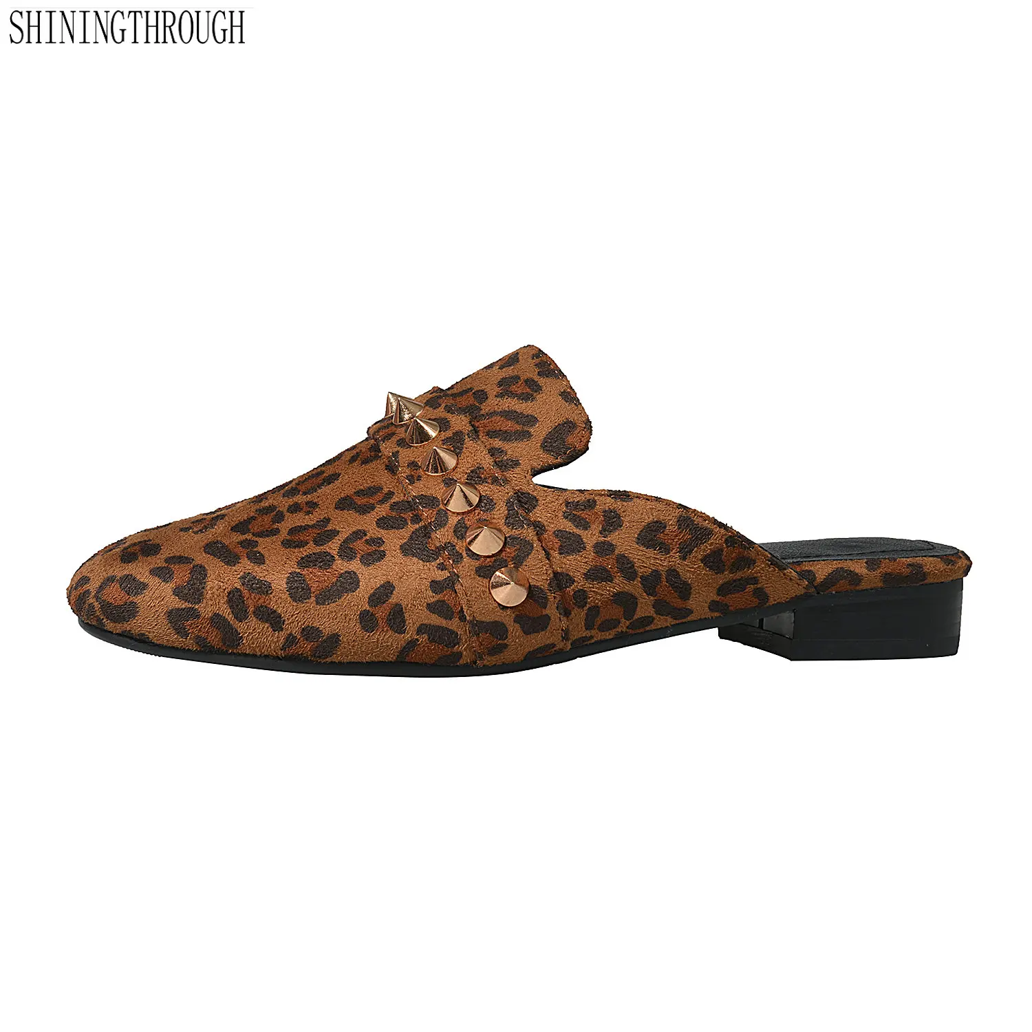 

2019 suede leather leopard slippers shoes woman round toe fashion casual summer shoes woman size 41 42